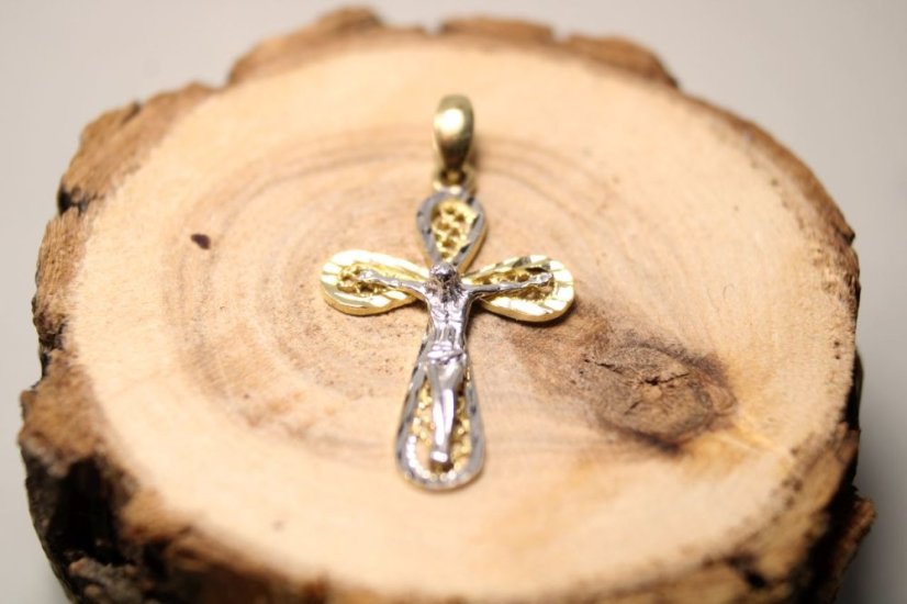 Prívesok- kríž- ukrižovaný Ježiš- viacfarebné zlato- 14 karátov