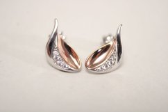 Kombinované strieborné naušnice daždové kvapky s kamienkami zirkóna, rhodium, šrúbky, 1,71g, 925/1000