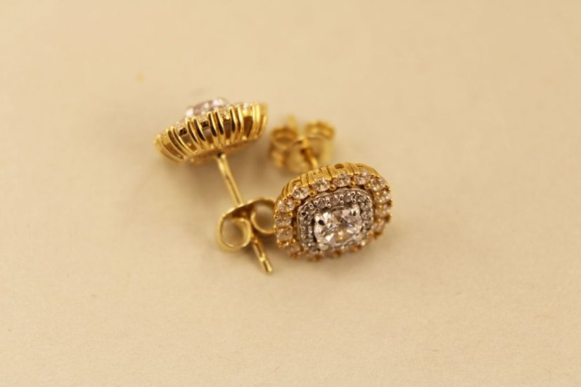 Zlaté náušnice, žlté zlato a číre zirkóny, 3,10g 14k 585/1000