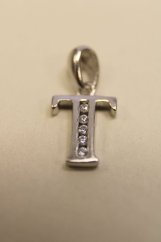 Prívesok-písmeno T- číre zirkóny-striebro-rhodium