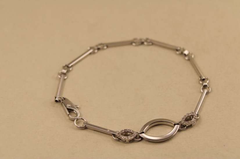 Náramok-zdobený- číre zirkóny- hladké tyčinky-biele zlato- 14 karátov