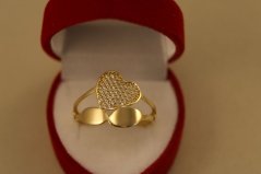 Prsteň- motív srdce- číre zirkóny- žlté zlato- 14K