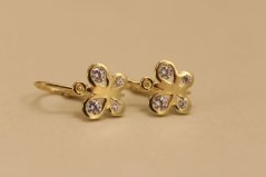 Náušnice - motýľ - číre zirkóny - žlté zlato - brizúra -14K