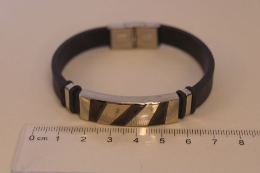 Pánsky oceľový kožený náramok, chirurgická oceľ, 20,5 cm, 19,16g, 316L