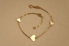 Náramok - srdiečkové prívesky - anker - žlté zlato - 14 karátov