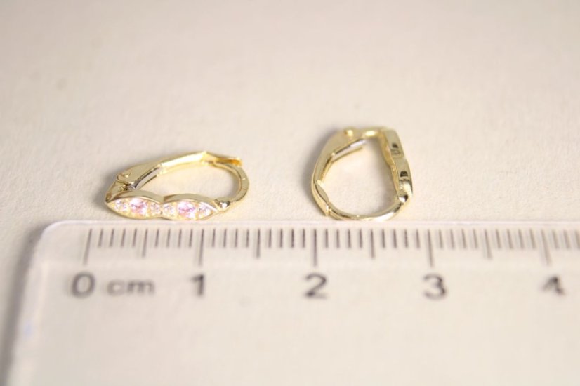 Náušnice- číre a ružové zirkóny- patent- žlté zlato- 14 karátov