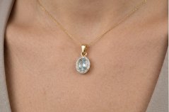 Prívesok- modrý Topás- číre zirkóny- viacfarebné zlato- 14 karátov