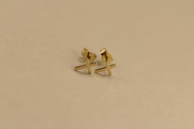 Náušnice-v tvare krížika-puzetky-žlté zlato-14K