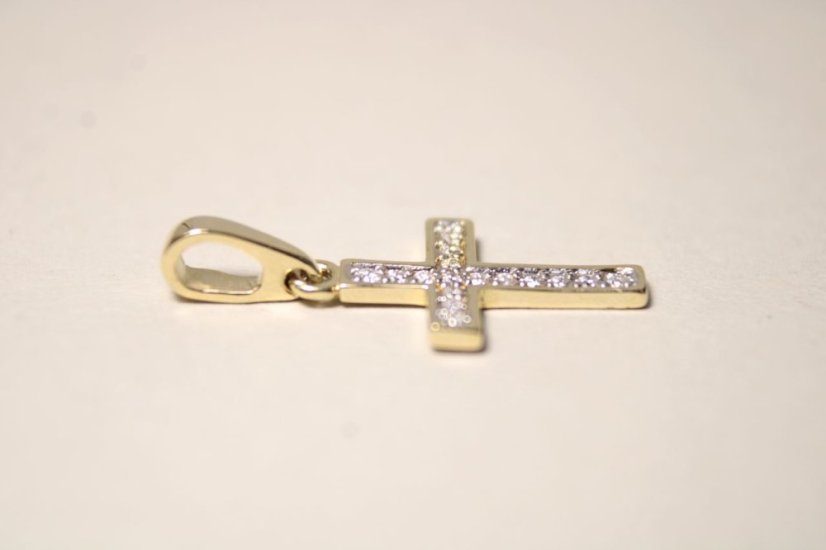 Zlatý prívesok krížik s diamantmi 0,08 ct H/Si2, žlté zlato, 0,73 g, 14 karátov 585/1000