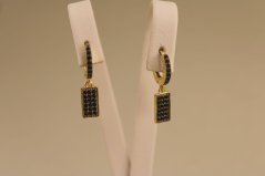 Náušnice - kruhy s príveskami - čierne zirkóny - žlté zlato - 14K