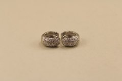 Náušnice- kruhy- číre kamienky- kĺb- rhódiované striebro