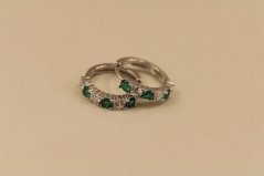 Náušnice- zelené a číre zirkóny- kĺb- rhódiované striebro- 925/1000