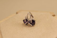 Náušnice - fialový zirkón - patent - rhodium - striebro