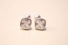 Strieborné náušnice štvorčeky, rhodium, zirkóny, šrúbovacie, 1,92 g, 925/1000