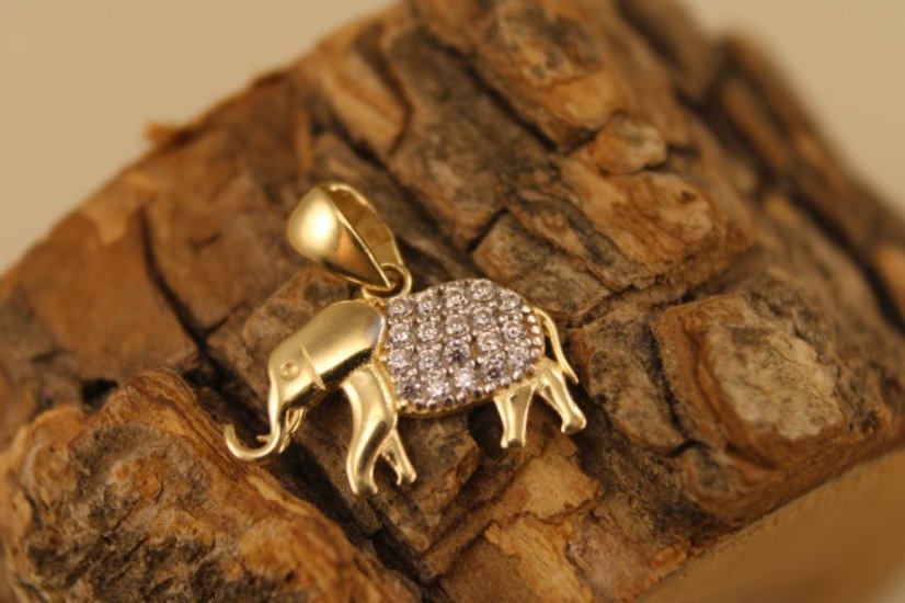 Prívesok- sloník- číre zirkóny- viacfarebné zlato- 14 karátov