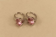 Náušnice- ružový kameň-číre zirkóny- patent- rhódiované striebro