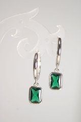 Náušnice -zelené zirkóny-zacvakávacie zapínanie-rhodium-striebro
