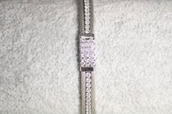 Dámsky náramok z pleteného striebra, číre zirkóny, rhodium, 18,5 cm, 9,38 cm, 925/1000