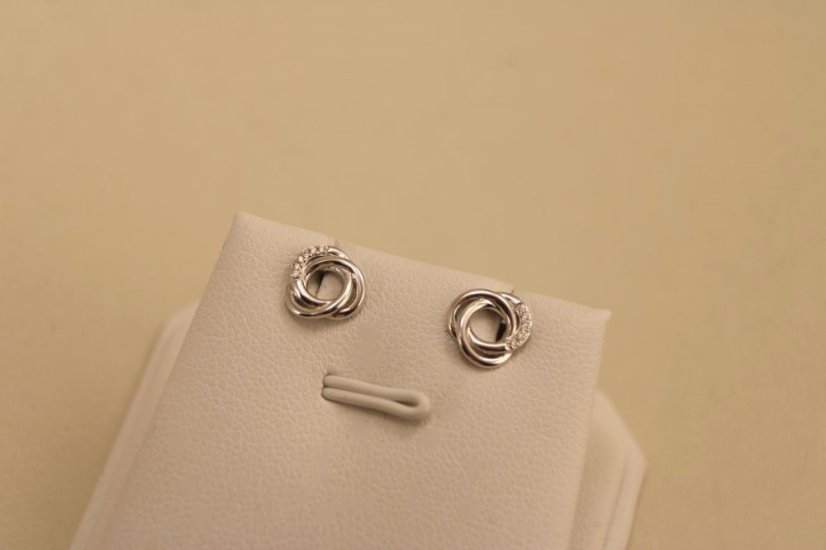 Zlaté náušnice - diamanty 0,02 ct -  G-H/Si - biele zlato - šrúbky - 14K