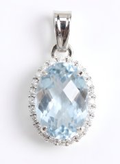 Prívesok-modrý Topás- číre zirkóny- biele zlato- 14 karátov