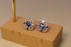 Náušnice-modrý zirkón-biele zlato-šrúbky-14 karátov