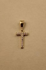 Prívesok- písmeno T- číre zirkóny- žlté zlato- 14K