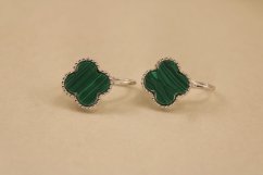 Náušnice-ďatelinka-zelený malachit-patent-rhodium-striebro