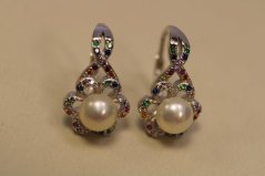 Náušnice-farebné kamienky-perlička-patent-rhodium-striebro