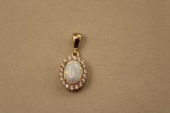 Prívesok- biely syntetický opál- zirkóny- žlté zlato- 14 karátov