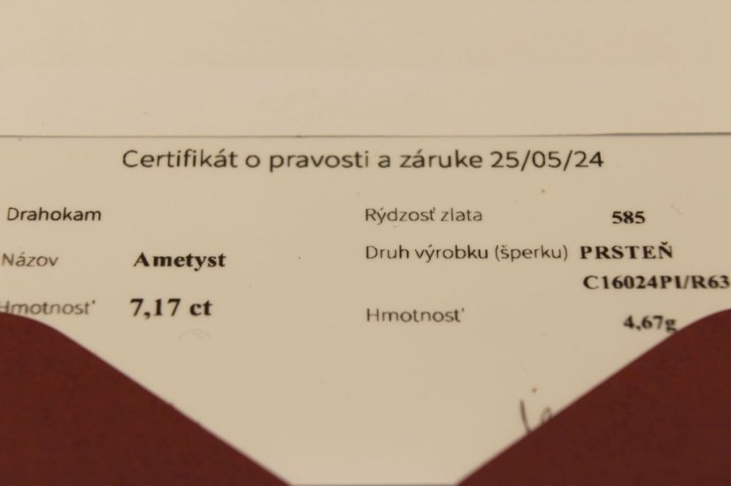 Prsteň-žlté zlato-drahokam (Ametyst) - číre zirkóny-14 karátov