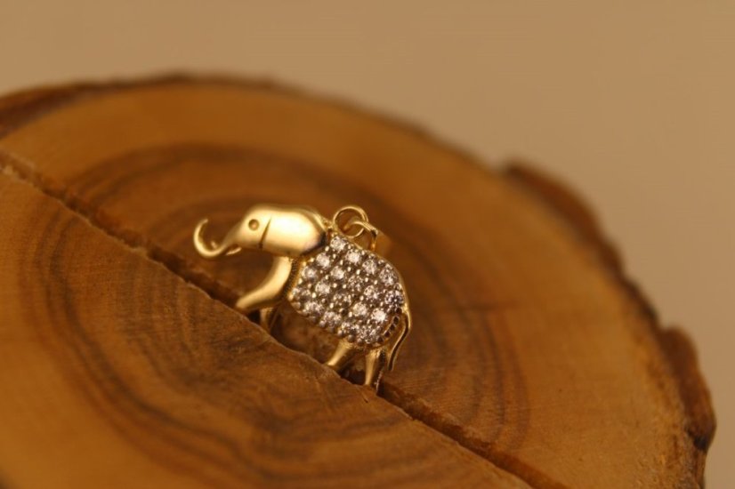 Prívesok- sloník- číre zirkóny- viacfarebné zlato- 14 karátov