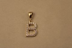 Prívesok- písmeno B- číre zirkóny- žlté zlato- 14K