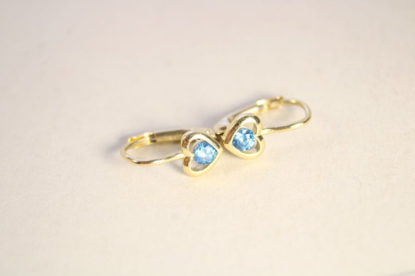 Detské náušnice-modrý zirkón-žlté zlato-patent-14 karátov