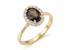 Prsteň- prírodný kameň Záhneda- číre zirkóny- žlté zlato- 14 karátov
