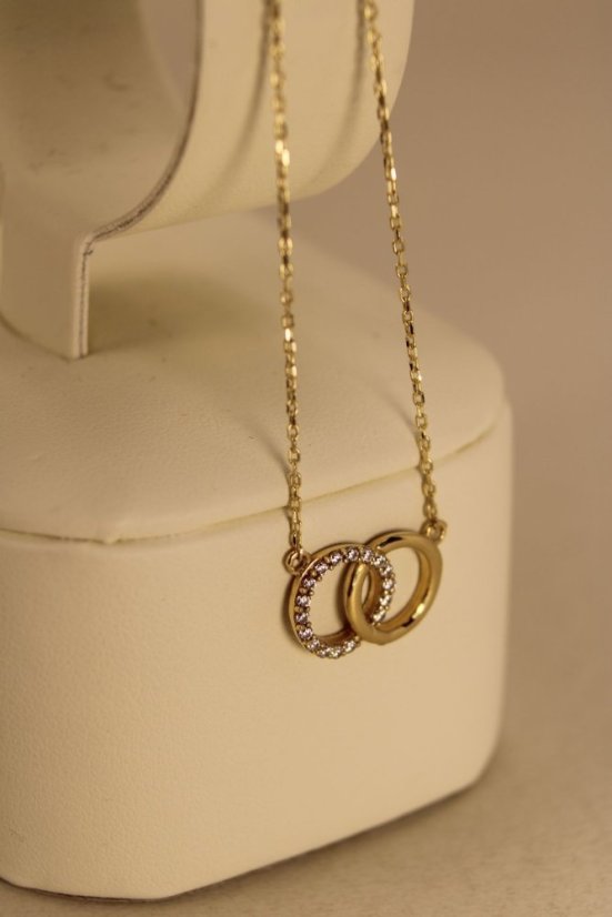 Celebritka - Anker - dva kruhy - číre zirkóny - žlté zlato - 14 karátov