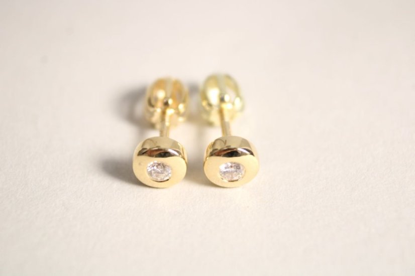 Zlaté naušnice okrúhle brilianty 0,10 ct G-H/SI, žlté zlato, šrúbky, 1,40 g, 14K 585/1000