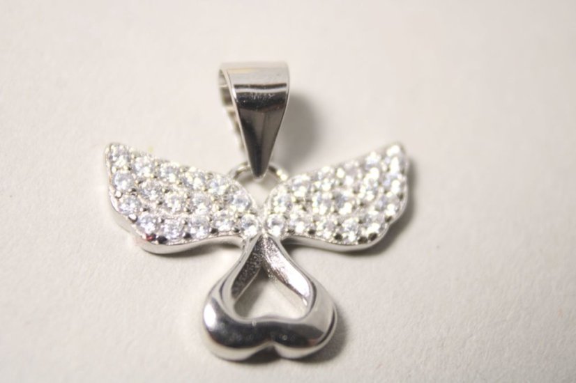 Strieborný prívesok anjelik, číre zirkóny, rhodium, 1,60 g, 925/1000