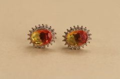 Náušnice - oranžovo-žltý zirkón - číre kamienky - puzetky - rhodium - striebro