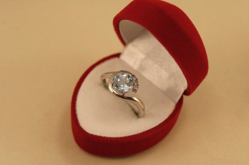 Prsteň - Topás - číre zirkóny - biele zlato - 14 karátov