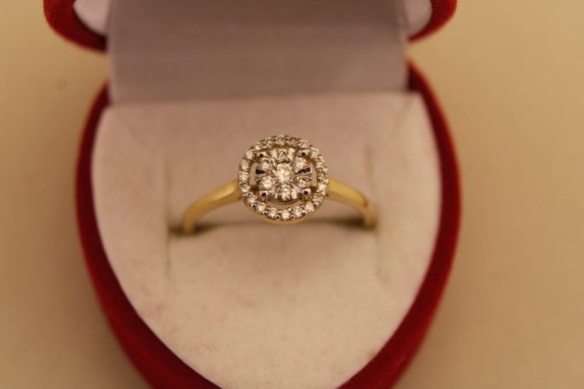 Zlatý prsteň - Okrúhle Brilianty - Žlté zlato - 14k