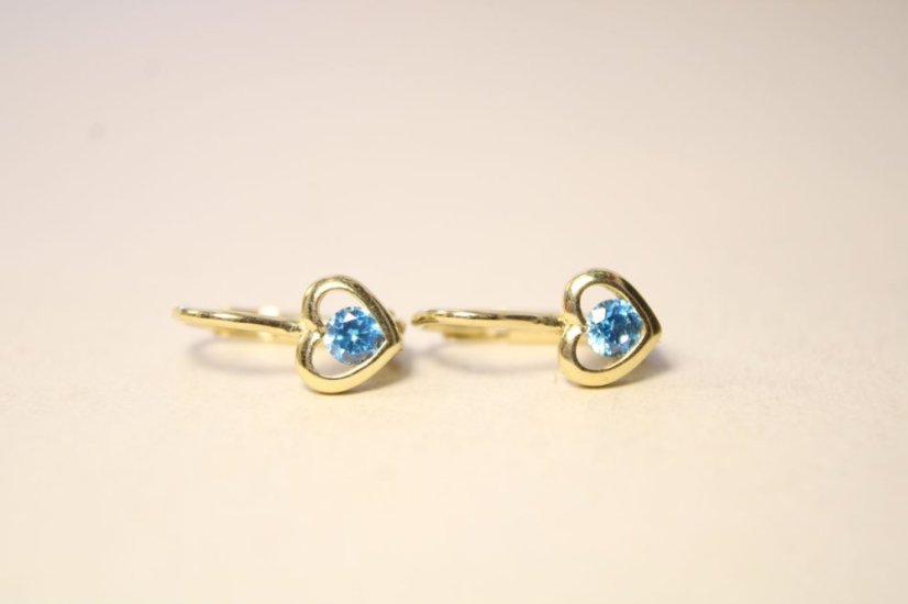 Detské náušnice-modrý zirkón-žlté zlato-patent-14 karátov
