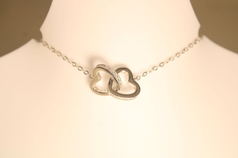 Strieborný náhrdelník prepojené srdcia číre zirkóny, rhodium, 43-46 cm, 3,09 g, 925/1000