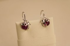 Náušnice - Lienky - sýto-rúžový zirkón - brizúra - biele zlato - 14K