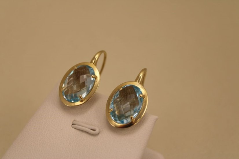 Náušnice - prírodný topás - patent - žlté zlato -14K