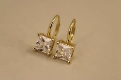 Náušnice- číry kameň- patent- pozlátené striebro