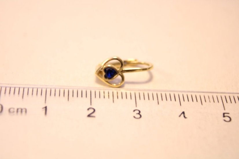 Náušnice- srdiečko- modrý zirkón- patent- žlté zlato- 14 karátov