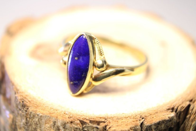 Zlatý prsteň s Lapis Lazuli žlté zlato, veľkosť 60, 2,65 g, 14 karátov, 585/1000