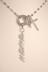Strieborný náhrdelník s príveskami Mama, anjelské krídlo a krížik, číre zirkóny, rhodium, 42-47 cm, 3,70 g, 925/1000