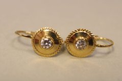 Náušnice- žlté zlato-číry zirkón-patent-14 karátov