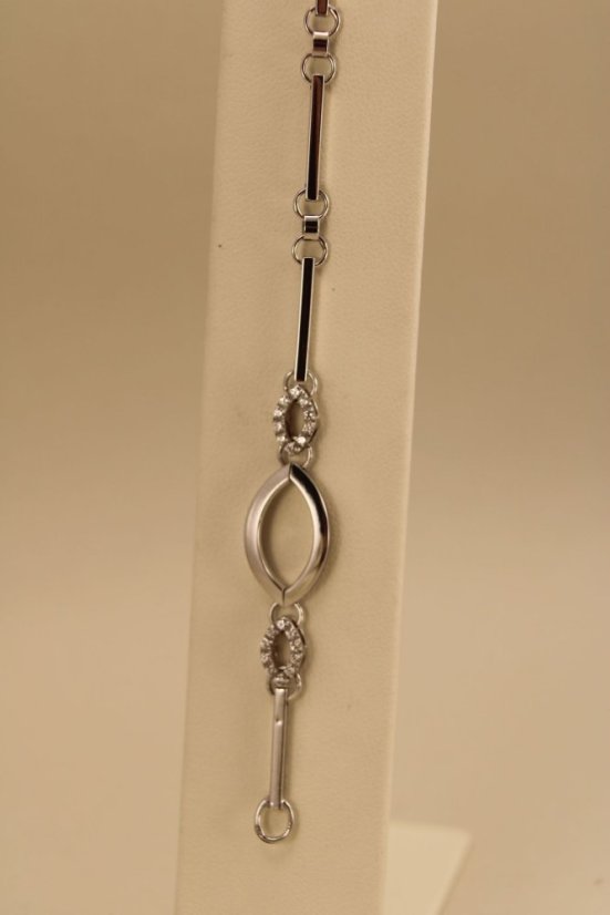 Náramok-zdobený- číre zirkóny- hladké tyčinky-biele zlato- 14 karátov